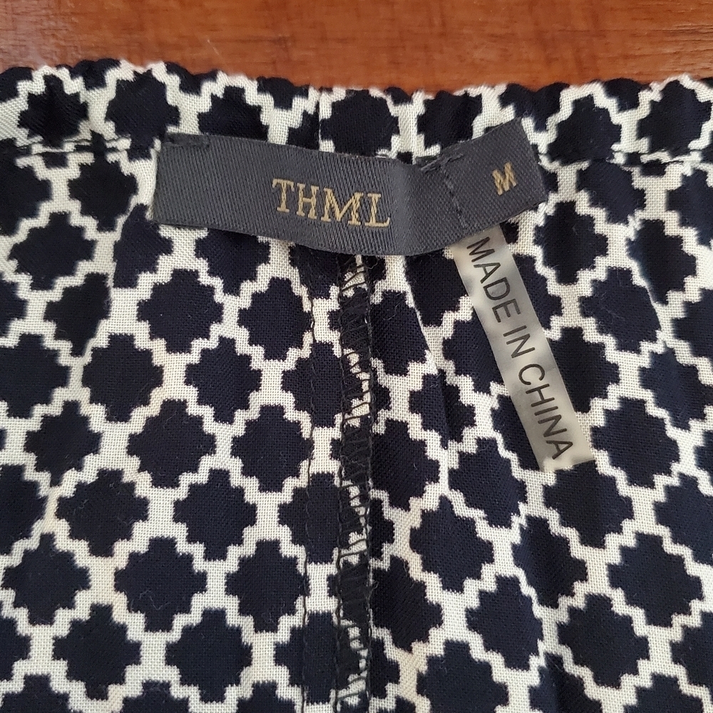 THML Black and White Halter Mini Dress w/ Pink Embroidered Accents Size M - Picture 4 of 4